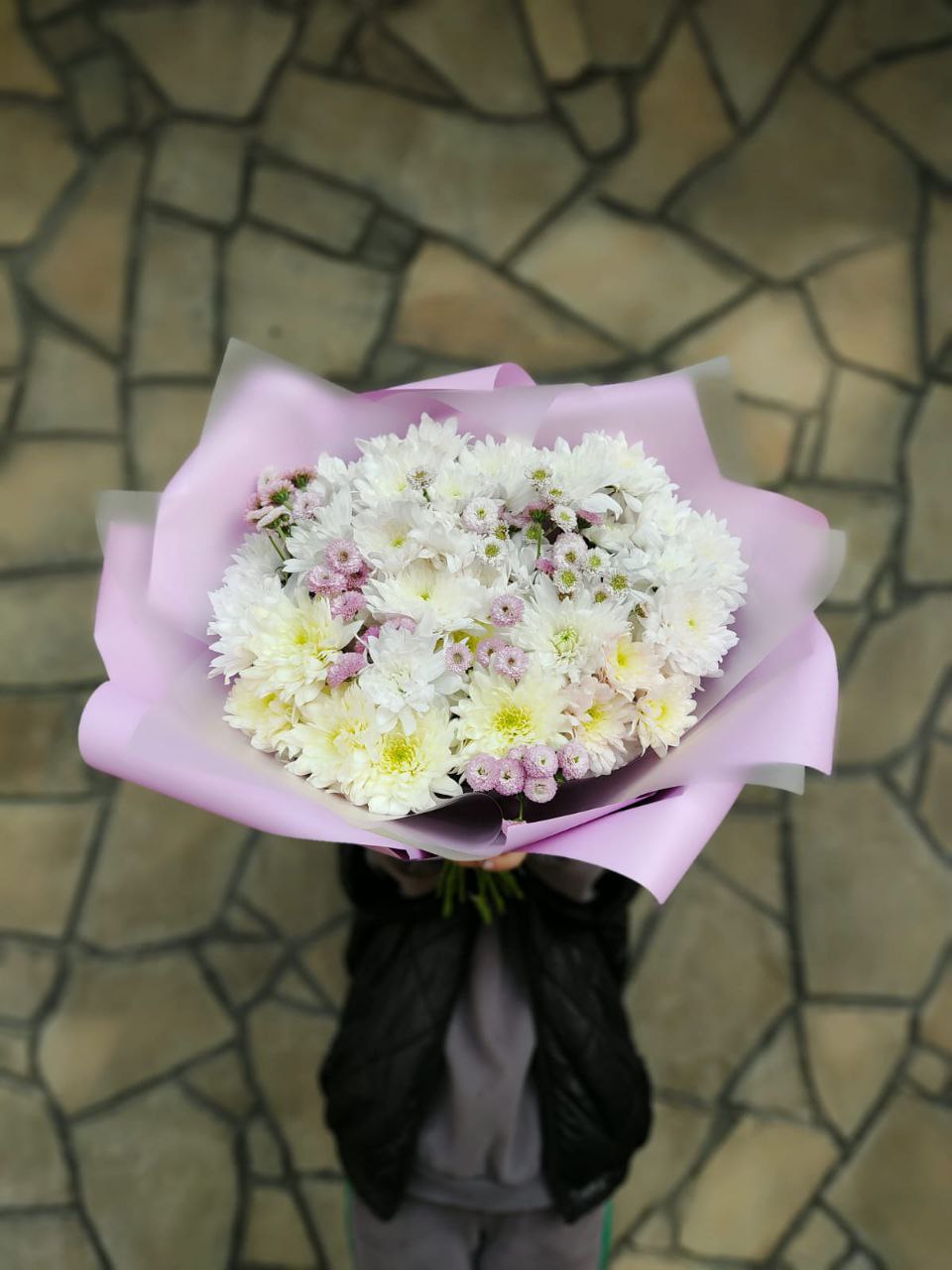 Букет из хризантем микс розовых и белых