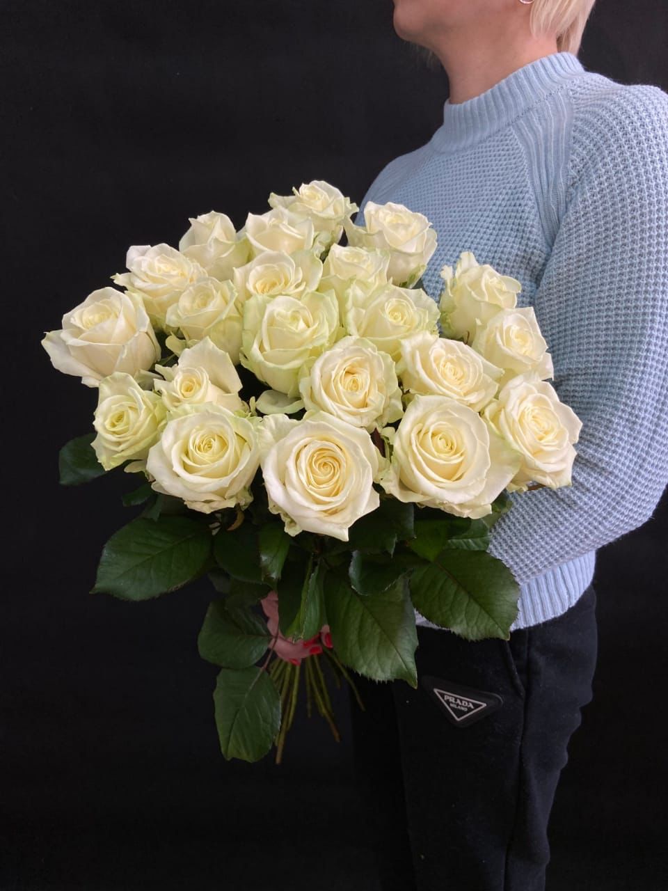 21 шт белая роза 50 см